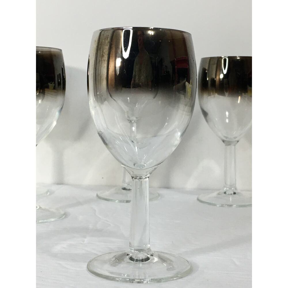 Set of 5 Vintage Atomic Silver Fade Wine Glasses‎ Made in France